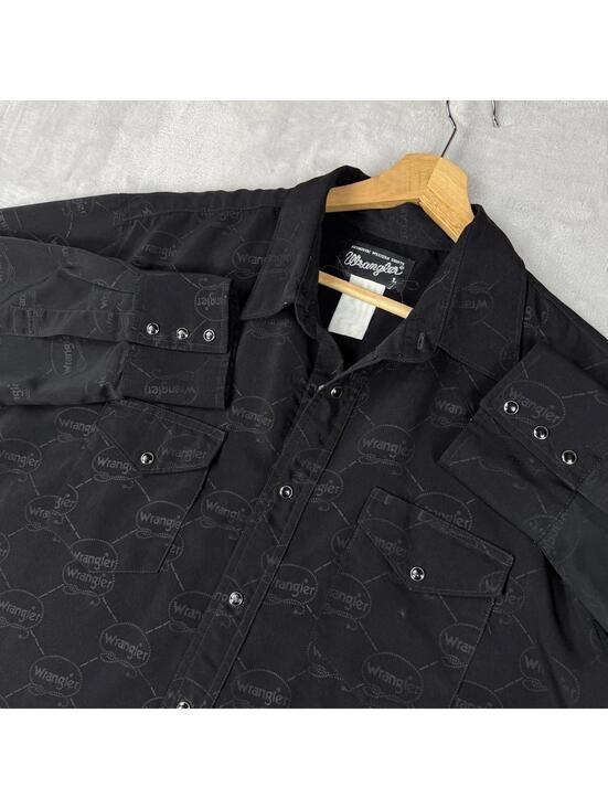 Wrangler Other - VTG Wrangler Western Preal Snap Shirt Men XL Black Multi Logo Print Cowboy Rodeo